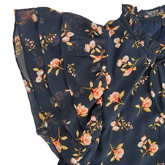 1.State Women’s Short Sleeve Blouse Flutter Top Floral Blue Medium - Picture 4 of 8